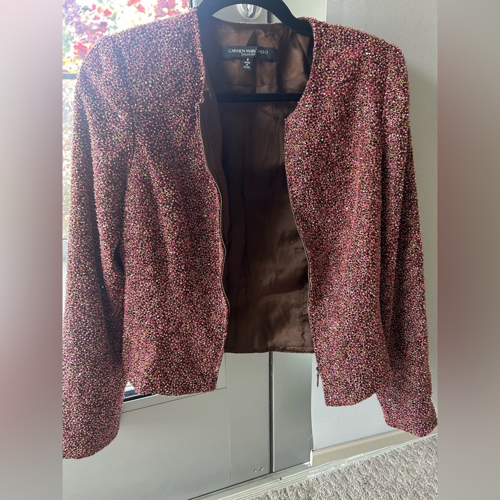 Carmen Marc Valvo Pink and Brown Stunning Beaded Jacket